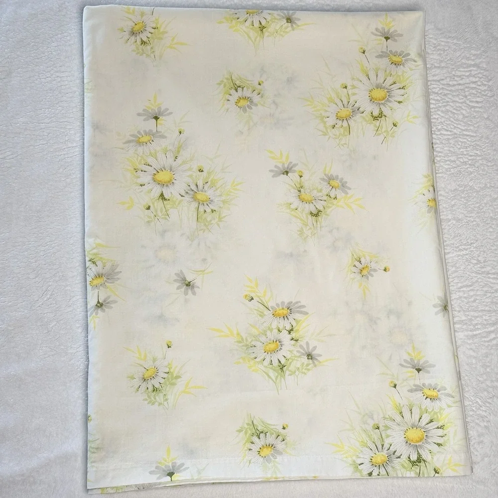 VTG 70s Springmaid Twin Flat Sheet Daisy Floral Yellow Green Cottagecore Bedding